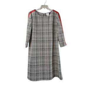 Violet Weekend Black White Red Houndstooth A Frame Dress Metalic Accent Stripes